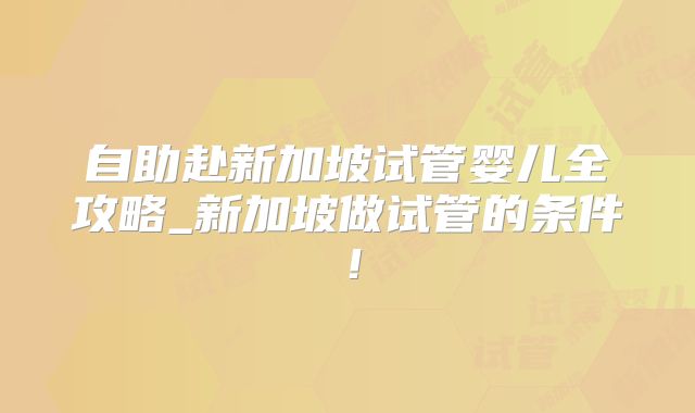 自助赴新加坡试管婴儿全攻略_新加坡做试管的条件！