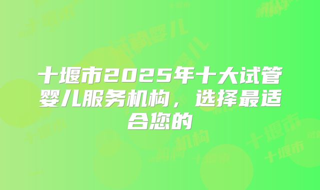 十堰市2025年十大试管婴儿服务机构，选择最适合您的