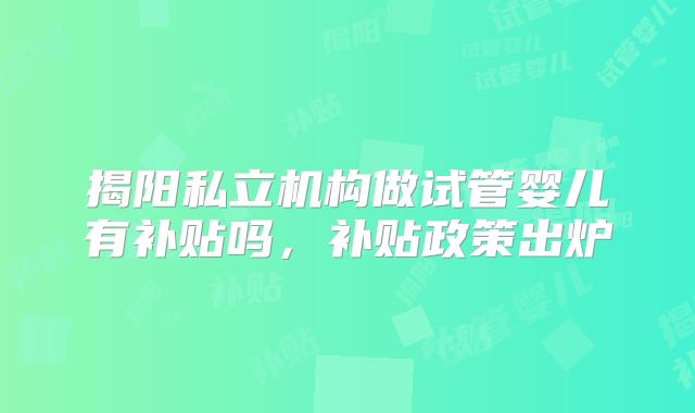 揭阳私立机构做试管婴儿有补贴吗，补贴政策出炉