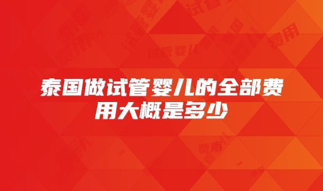 泰国做试管婴儿的全部费用大概是多少