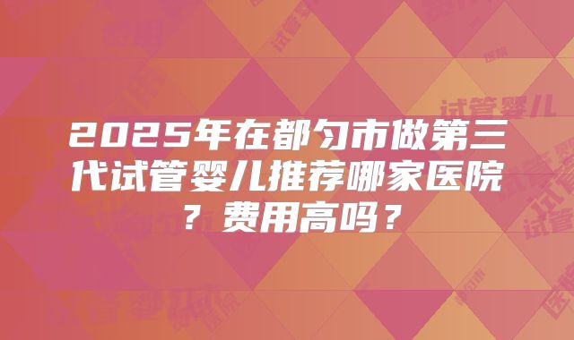 2025年在都匀市做第三代试管婴儿推荐哪家医院?费用高吗?