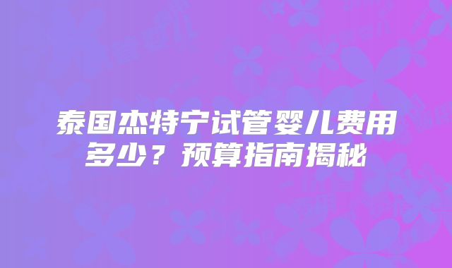 泰国杰特宁试管婴儿费用多少？预算指南揭秘