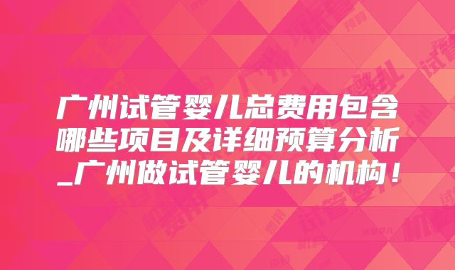 广州试管婴儿总费用包含哪些项目及详细预算分析_广州做试管婴儿的机构！