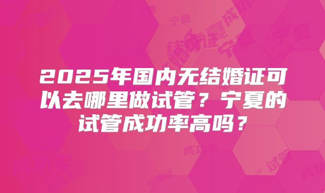 2025年国内无结婚证可以去哪里做试管?宁夏的试管成功率高吗?