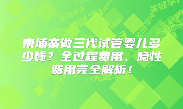 柬埔寨做三代试管婴儿多少钱？全过程费用、隐性费用完全解析！