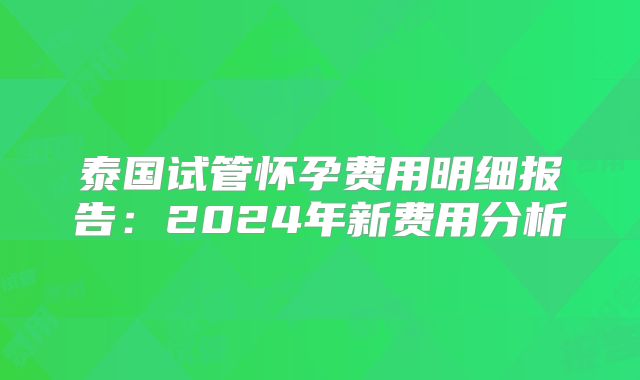 泰国试管怀孕费用明细报告：2024年新费用分析