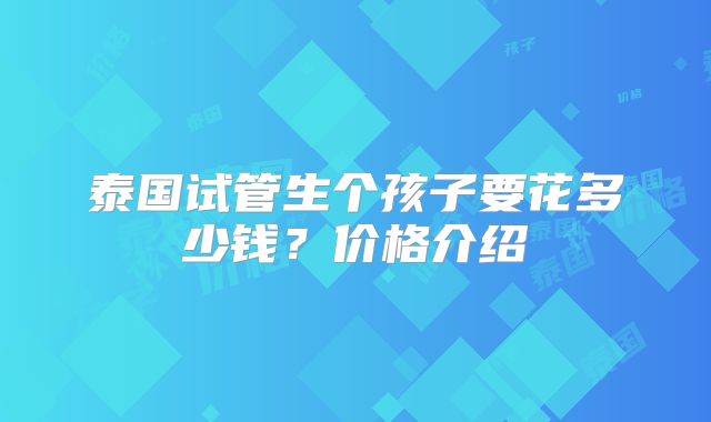 泰国试管生个孩子要花多少钱？价格介绍