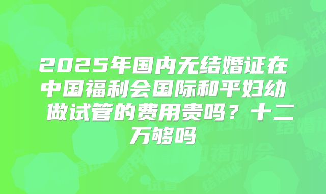 2025年国内无结婚证在中国福利会国际和平妇幼 做试管的费用贵吗？十二万够吗