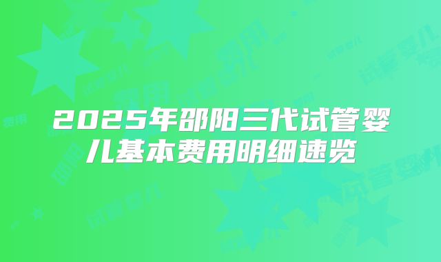2025年邵阳三代试管婴儿基本费用明细速览
