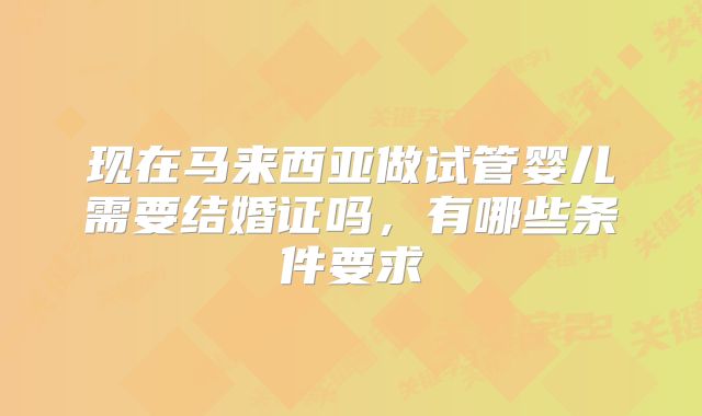 现在马来西亚做试管婴儿需要结婚证吗，有哪些条件要求