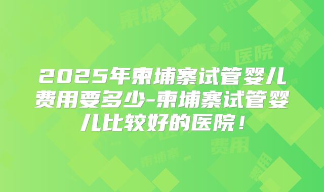 2025年柬埔寨试管婴儿费用要多少-柬埔寨试管婴儿比较好的医院!