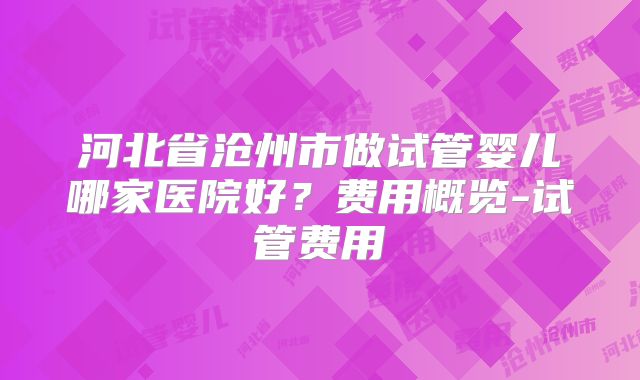 河北省沧州市做试管婴儿哪家医院好？费用概览-试管费用
