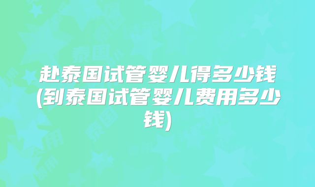 赴泰国试管婴儿得多少钱(到泰国试管婴儿费用多少钱)