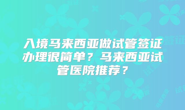 入境马来西亚做试管签证办理很简单？马来西亚试管医院推荐？