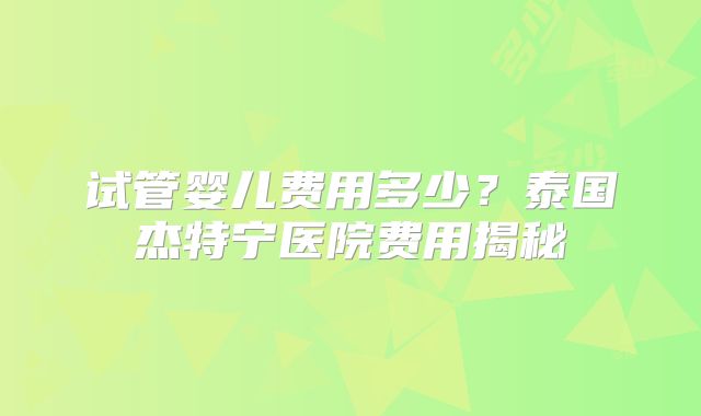 试管婴儿费用多少？泰国杰特宁医院费用揭秘