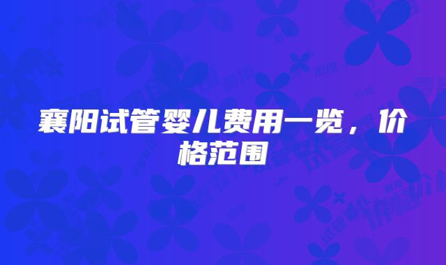 襄阳试管婴儿费用一览，价格范围