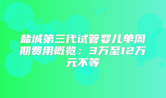 盐城第三代试管婴儿单周期费用概览:3万至12万元不等