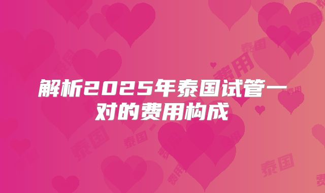 解析2025年泰国试管一对的费用构成