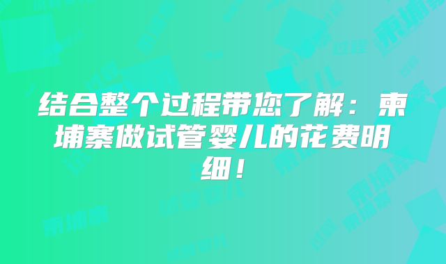 结合整个过程带您了解:柬埔寨做试管婴儿的花费明细!