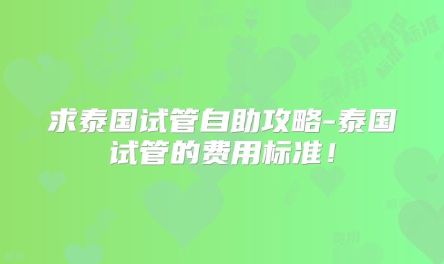 求泰国试管自助攻略-泰国试管的费用标准！