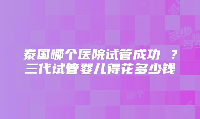 泰国哪个医院试管成功 ?三代试管婴儿得花多少钱