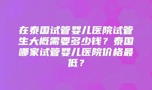 在泰国试管婴儿医院试管生大概需要多少钱?泰国哪家试管婴儿医院价格最低?