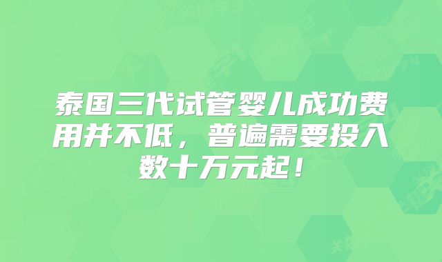 泰国三代试管婴儿成功费用并不低,普遍需要投入数十万元起!