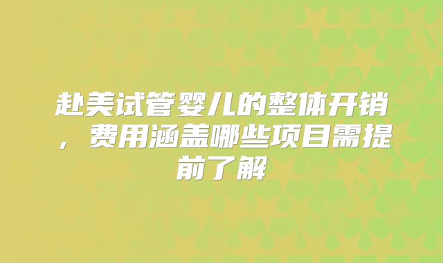 赴美试管婴儿的整体开销，费用涵盖哪些项目需提前了解