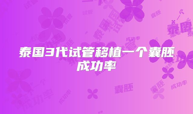 泰国3代试管移植一个囊胚成功率