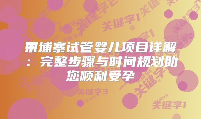 柬埔寨试管婴儿项目详解：完整步骤与时间规划助您顺利受孕