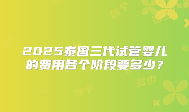 2025泰国三代试管婴儿的费用各个阶段要多少?