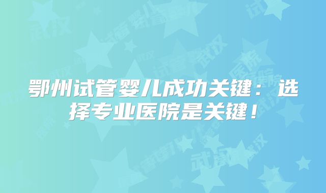 鄂州试管婴儿成功关键：选择专业医院是关键！