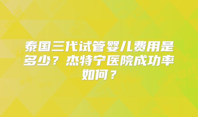 泰国三代试管婴儿费用是多少？杰特宁医院成功率如何？