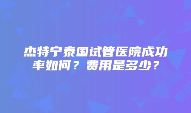 杰特宁泰国试管医院成功率如何？费用是多少？