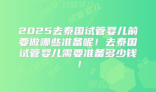 2025去泰国试管婴儿前要做哪些准备呢！去泰国试管婴儿需要准备多少钱！