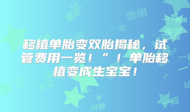 移植单胎变双胎揭秘,试管费用一览!”!单胎移植变成生宝宝!