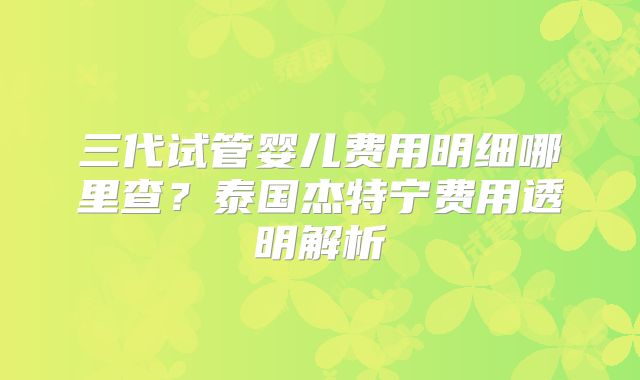 三代试管婴儿费用明细哪里查？泰国杰特宁费用透明解析