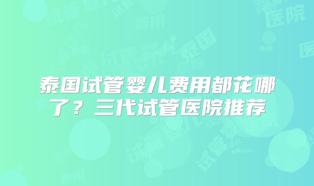 泰国试管婴儿费用都花哪了？三代试管医院推荐