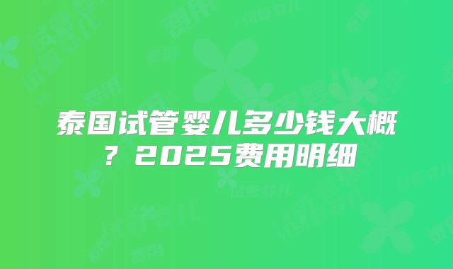 泰国试管婴儿多少钱大概？2025费用明细