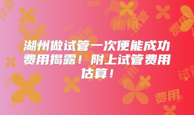 湖州做试管一次便能成功费用揭露！附上试管费用估算！