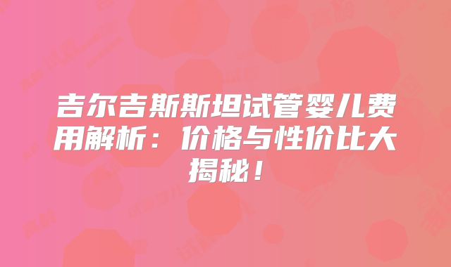 吉尔吉斯斯坦试管婴儿费用解析：价格与性价比大揭秘！