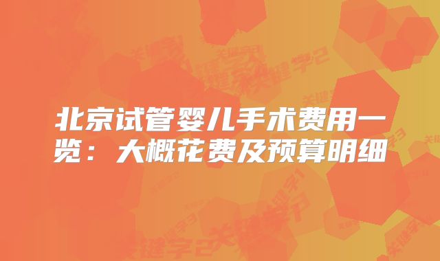 北京试管婴儿手术费用一览:大概花费及预算明细