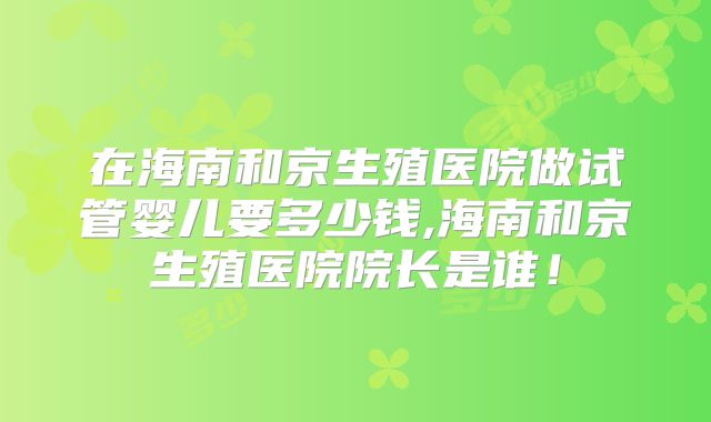 在海南和京生殖医院做试管婴儿要多少钱,海南和京生殖医院院长是谁！