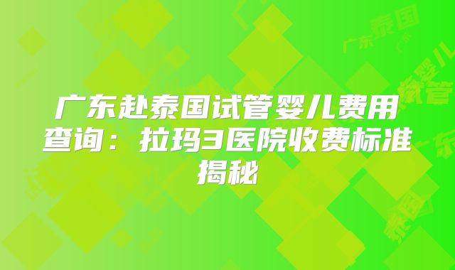 广东赴泰国试管婴儿费用查询：拉玛3医院收费标准揭秘