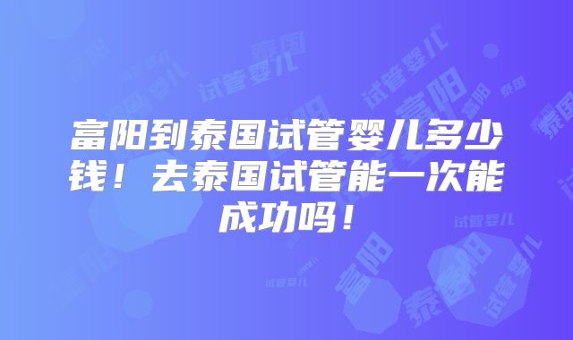 富阳到泰国试管婴儿多少钱！去泰国试管能一次能成功吗！