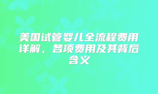 美国试管婴儿全流程费用详解，各项费用及其背后含义