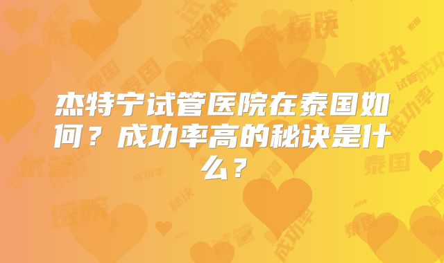 杰特宁试管医院在泰国如何?成功率高的秘诀是什么?