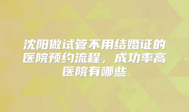 沈阳做试管不用结婚证的医院预约流程，成功率高医院有哪些