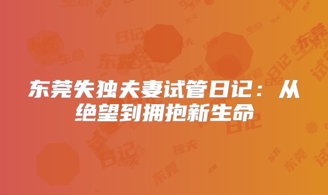 东莞失独夫妻试管日记：从绝望到拥抱新生命