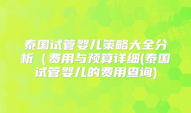 泰国试管婴儿策略大全分析（费用与预算详细(泰国试管婴儿的费用查询)